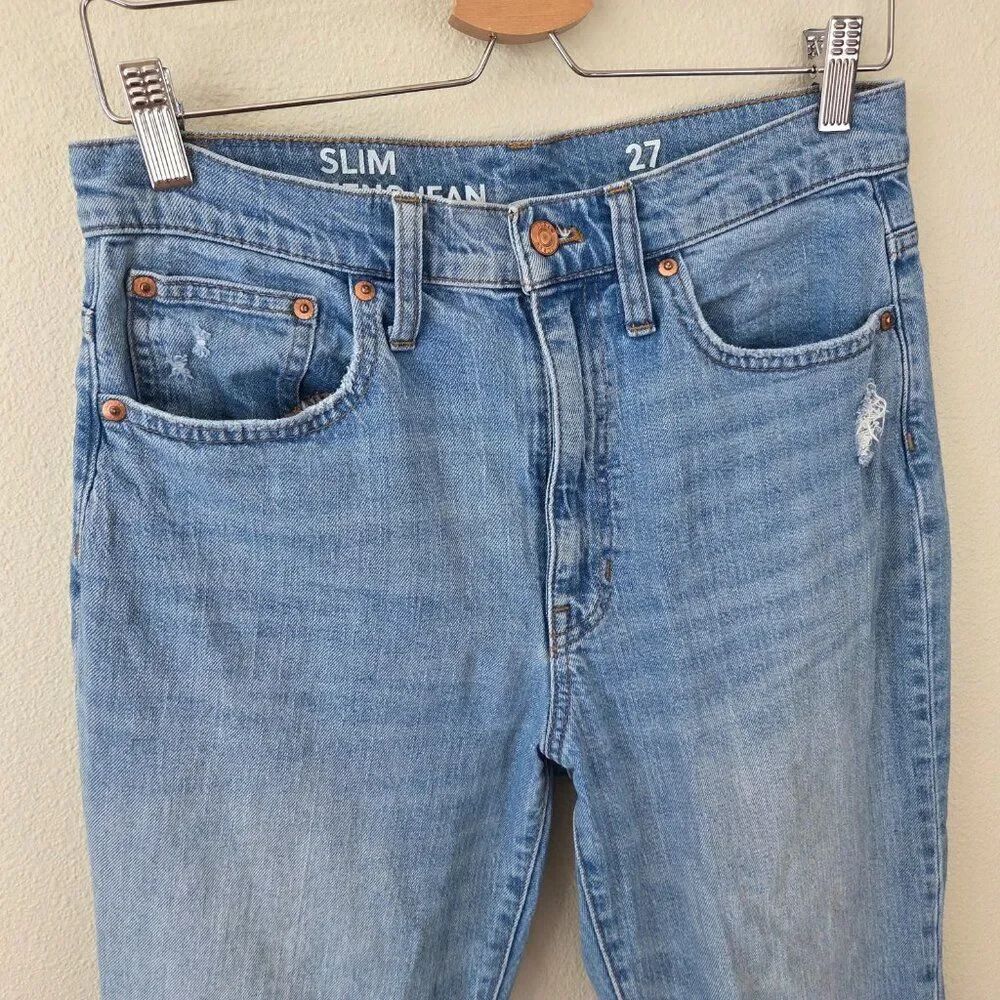 J Crew Slim Boyfriend Jean Size 27 Light Medium Wash Cotton 1% Elastane BK562 - Picture 3 of 12